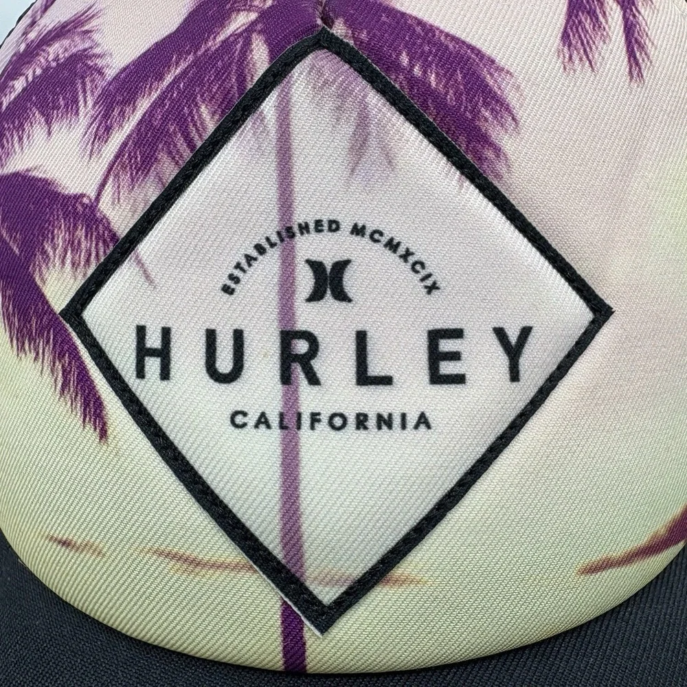 Hurley Hat Cap Womens Snapback One Size Tropical Trucker Mesh‎ Palm Tree Ca